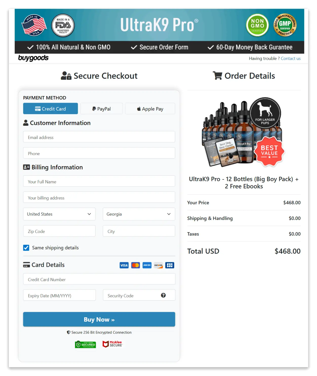 UltraK9 Pro Secure Checkout Page